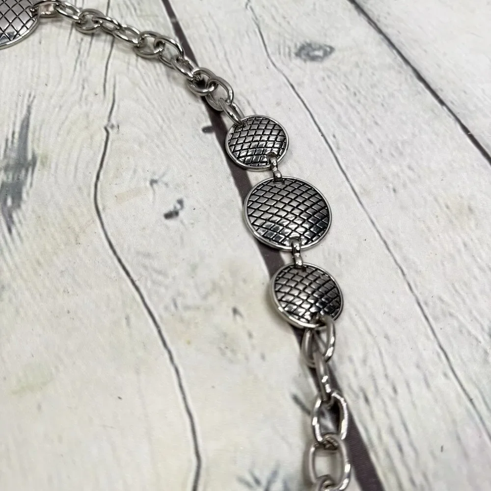 Vintage Silver Tone Medallion Chain Belt Large Adjustable Y2K Disco Waist Hip